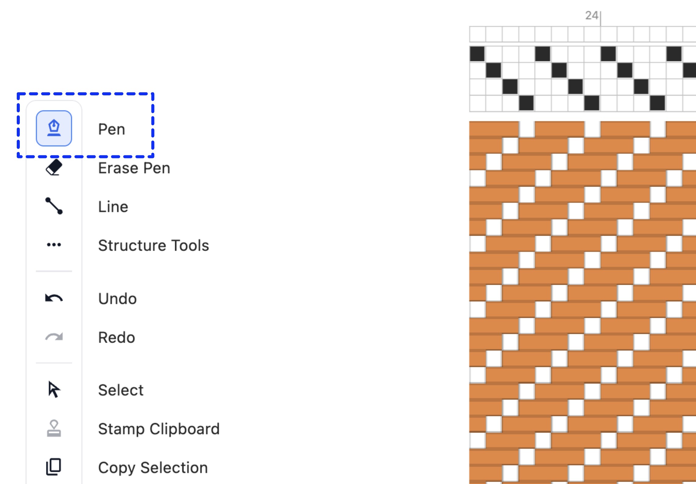 Pen tool highlighted in the toolbar