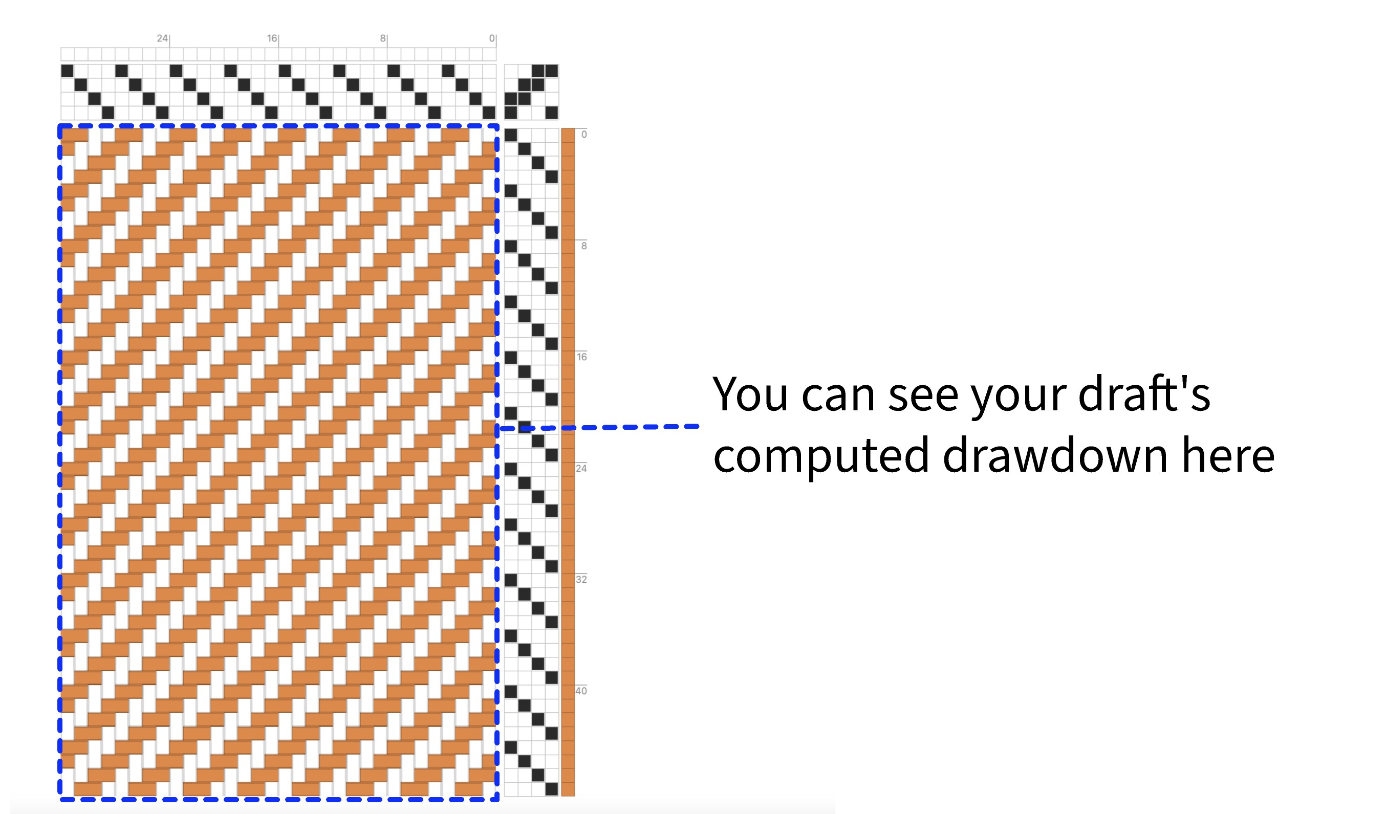 Drawdown showing a completed twill diagonal pattern