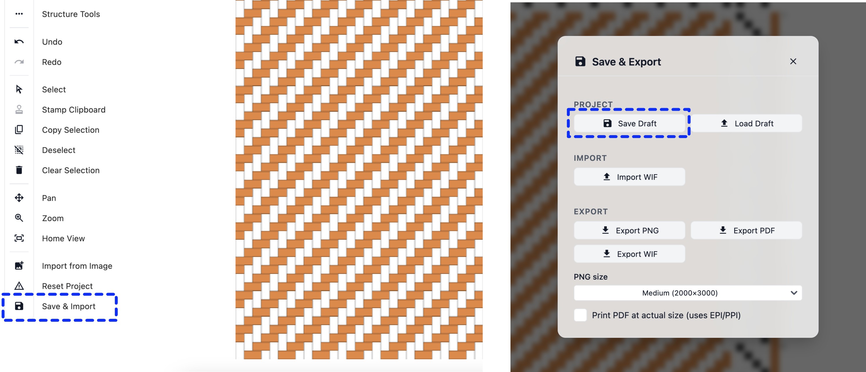 Save and Export modal with project save and export options